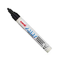 Uni PAINT marker pen with a white barrel, black cap, and red and blue branding, shown on a plain white background.