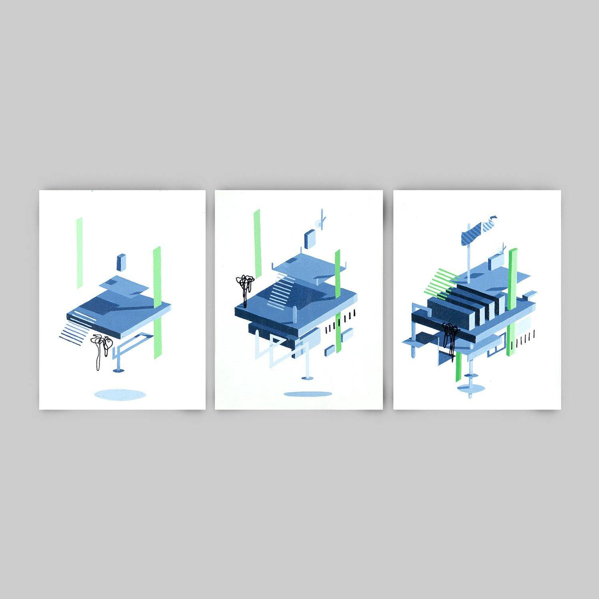 Virus - Birth of a Style Green triptych - Circus Network Street Art and Illustration
